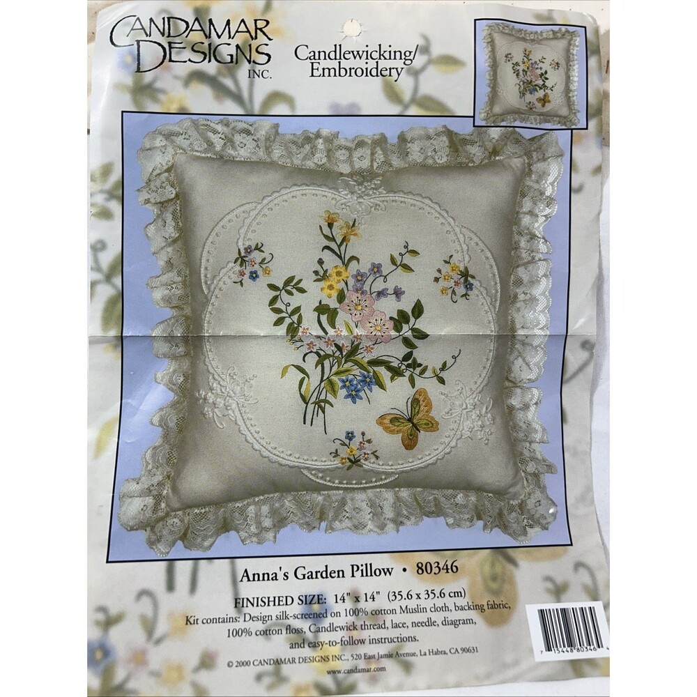 Candamar Designs ANNA'S GARDEN  Pillow Kit 14"x14" Candlewicking Embroidery